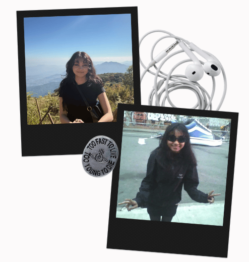 Polaroid-style collage representing Shreya’s activities away from the computer.